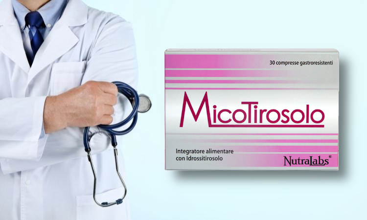 Confezione di Micotirosolo accanto a un medico, per illustrare micotirosolo studio clinico